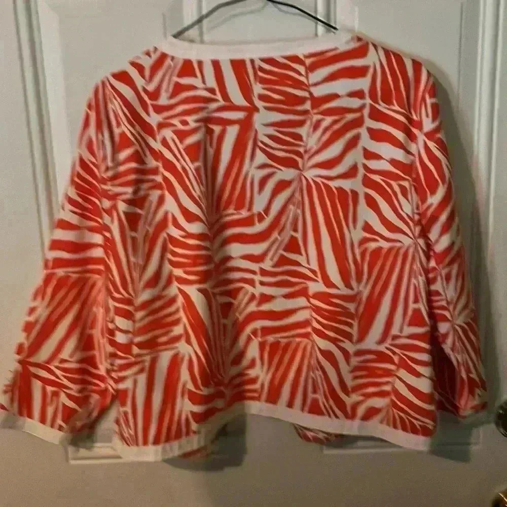 Linear LP Orange & White Palm Leaf Zebra Striped Jacket Size Large Petite - Picture 4 of 4